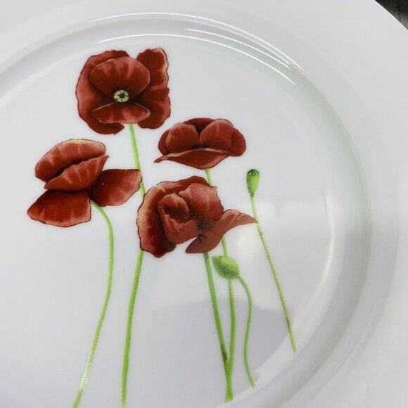 Creative Tops FIELD POPPIES England  Red On White Porcelain Salad Plates Set 7 - Picture 7 of 9